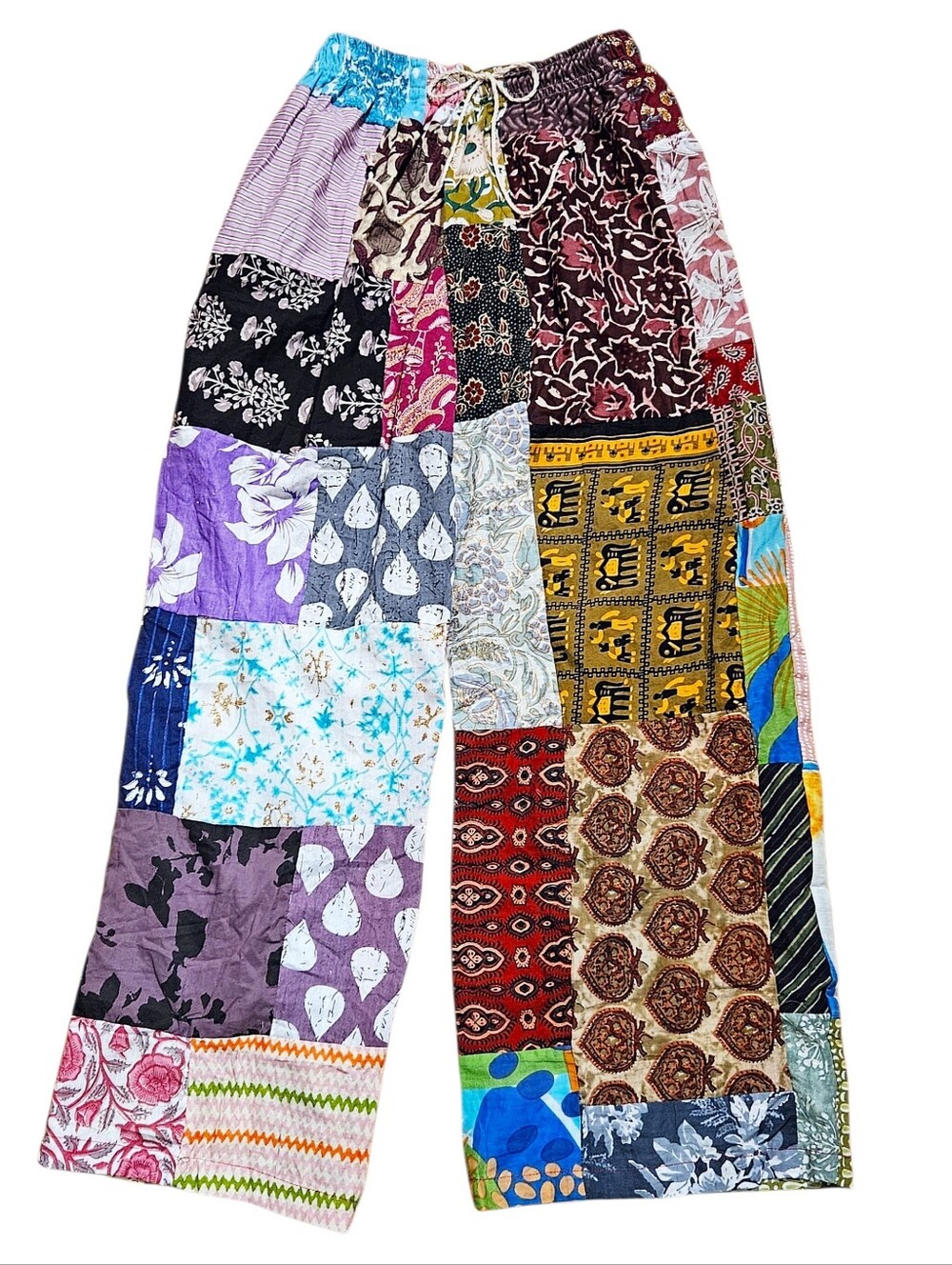 Kathmandu Vibrant Cotton Bohemian Patchwork Wide Leg Pull-On Pants OS NWT